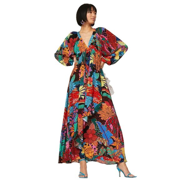 Farm Rio Cool Leopard Maxi Dress in Multicolor Medium Womens Long Gown - Picture 15 of 15